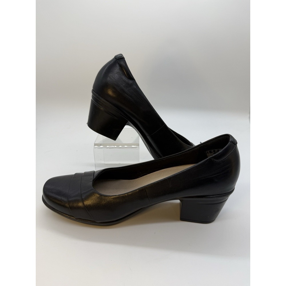 Clarks Collection Pump Heel Womens Size 8.5 M Black Leather Model 15260 Slip Ons - Picture 3 of 8